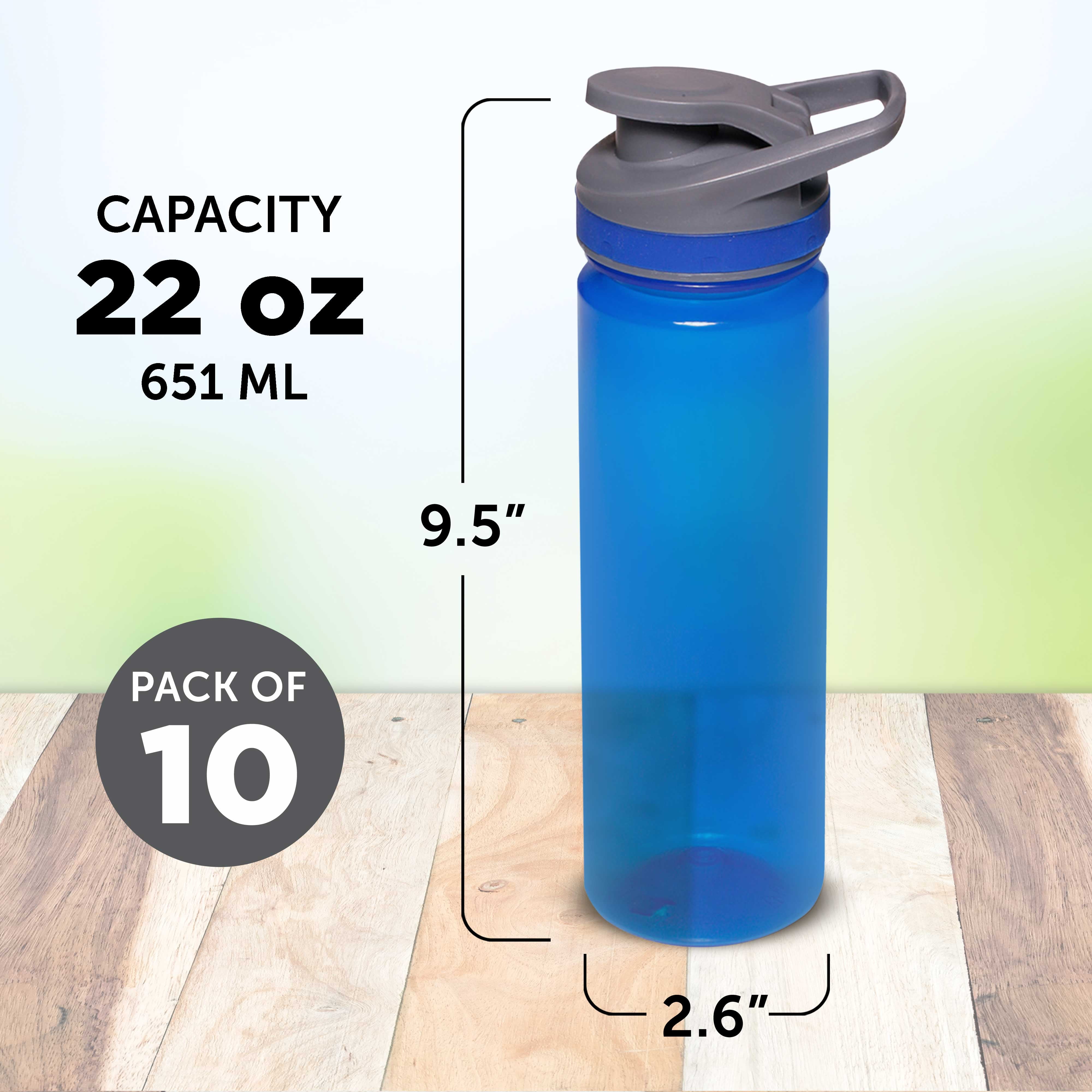20oz Sports Water Bottles, 10 Pack, Reusable No BPA Plastic, Pull Top Leakproof  Drink Spout - Stinky Lockers Ltd.