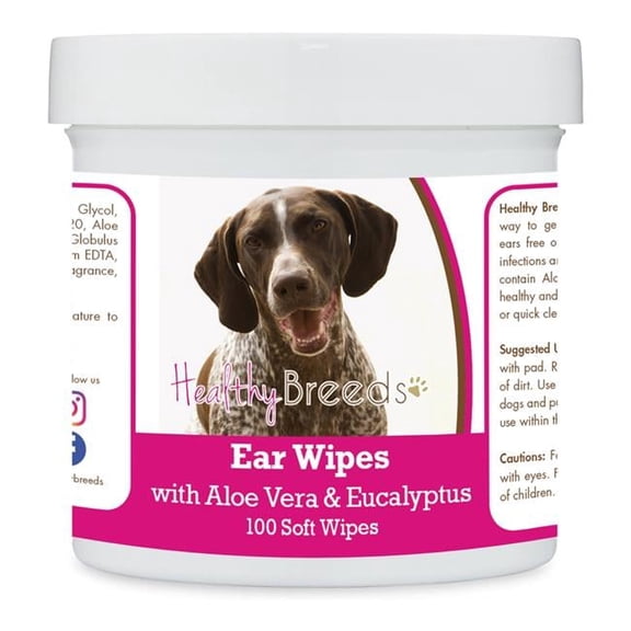 Healthy Breeds 192959823813 German Shorthaired Pointer Ear Cleaning Wipes with Aloe & Eucalyptus for Dogs - 100 Count