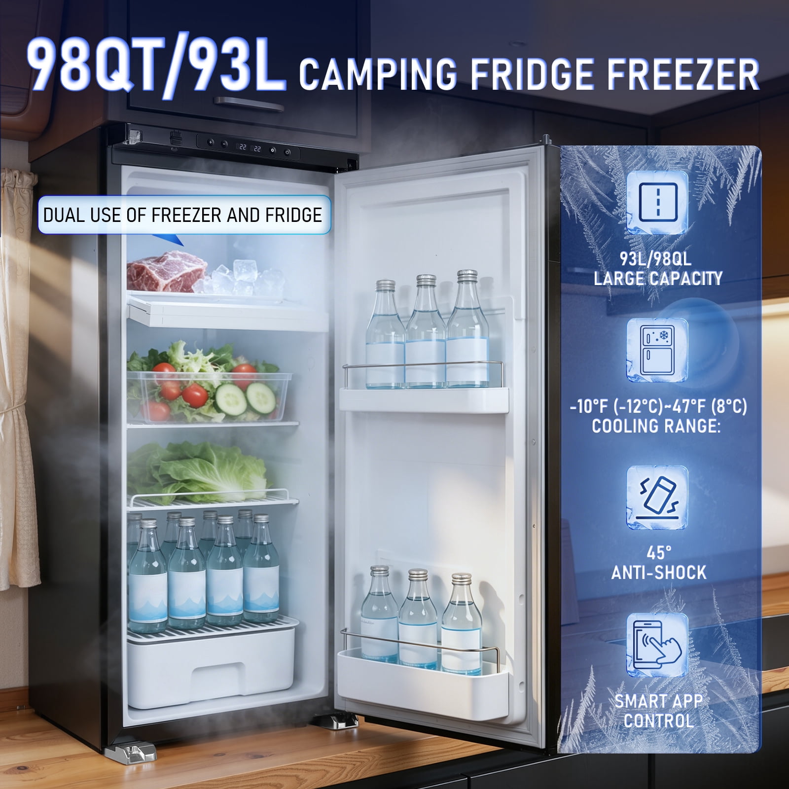 Hemoton Black Rv Refrigerator with Dual Temperature Zones and Powerful Cooling for Camping