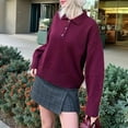thumbnail image 4 of Women'S Casual Loose Long Sleeve Lapel Pullover Sweater Solid Color Lazy Style Knitted Top Wine Red M, 4 of 8