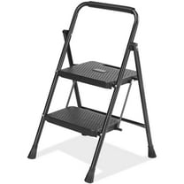 2 Step Ladder, Foldable Step Stool Ladder with Anti-Slip Pedal, Sturdy Folding Step Tool, Black$$Tools