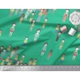 thumbnail image 2 of Soimoi Green Satin Silk Fabric Human Group Printed Fabric 1 Yard 42 Inch Wide, 2 of 3