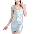 thumbnail image 2 of Nmnitkp Cocktail Dresses for Women Sleeveless Spaghetti Strap Metallic Shiny Bodycon Mini Dress, Crisscross Back Square Neck Party Dress for Club, Concert & Festival Clear,2XL, 2 of 6