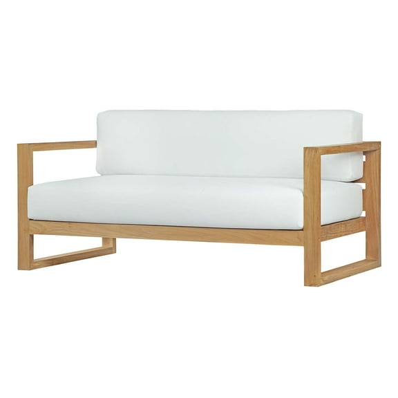 Lounge Sofa, White Natural, Teak Wood, Fabric, Modern Contemporary, Outdoor Patio Balcony Cafe Bistro Garden Furniture Hotel Hospitality