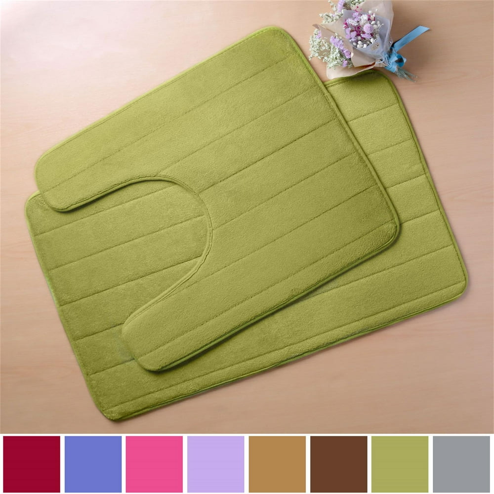 Home Memory Foam Nonslip Washable Warm Bath Toilet Pads Mats Rug Green