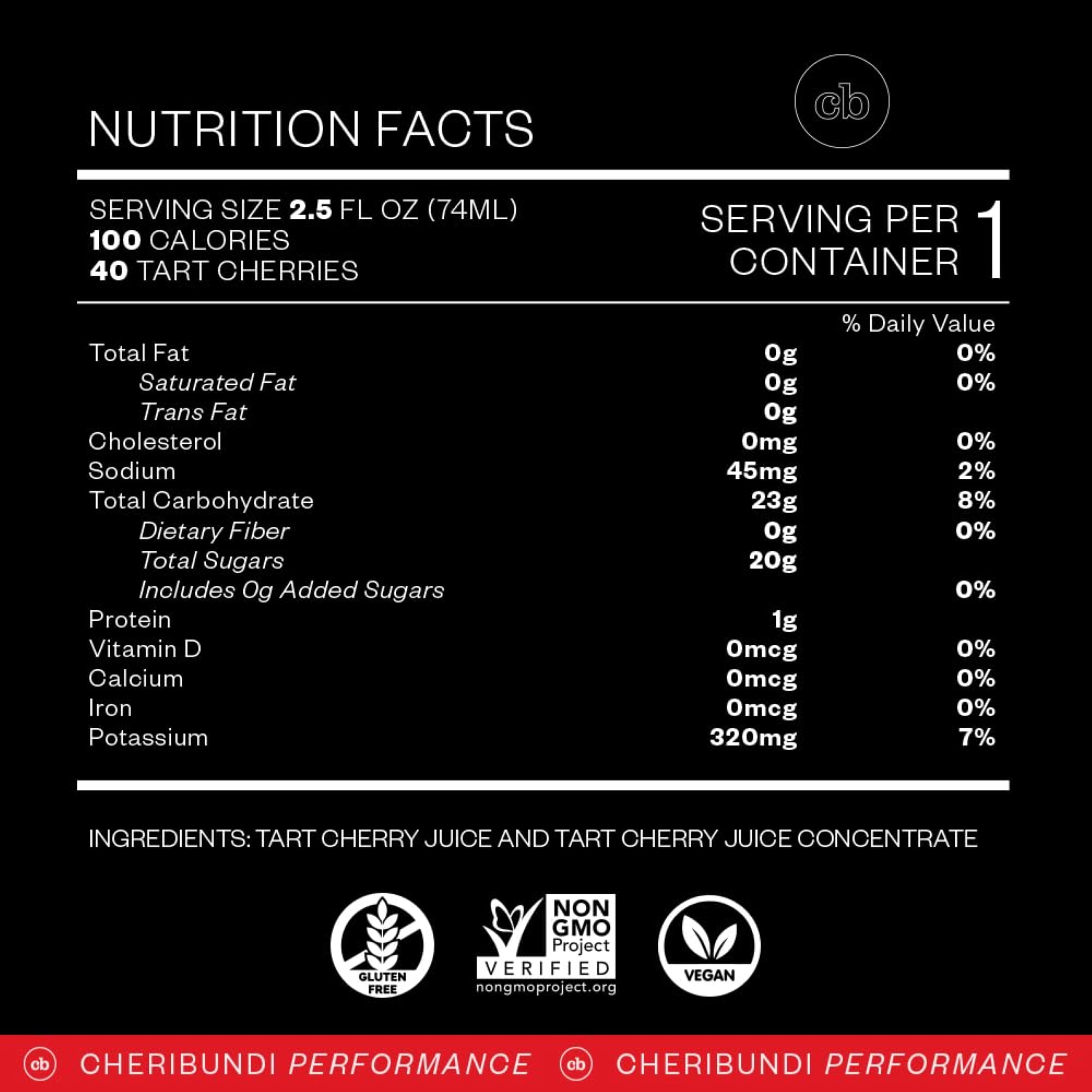 Cheribundi Pure Tart Cherry Shot, Natural Sleep & Immune Support, 2.5 fl oz, 1 Count
