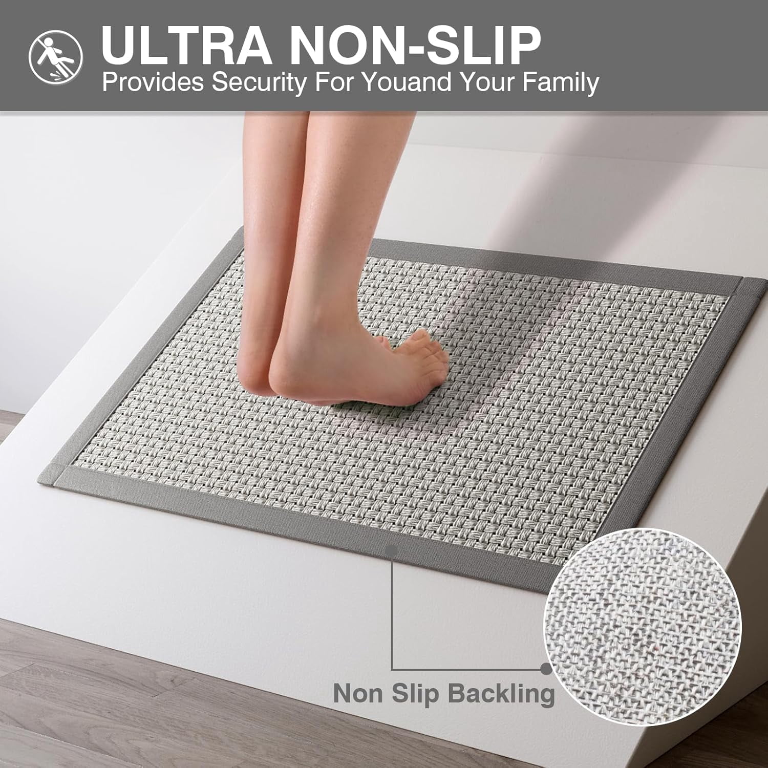 Quick Dry Absorbent Bathroom Rugs Mat Non Slip Bath Mat Ultra Thin Bath Mats for Bathroom Bathroom Mat Floor Rubber Backed Fit Under Door Woven Washable Bath Rugs