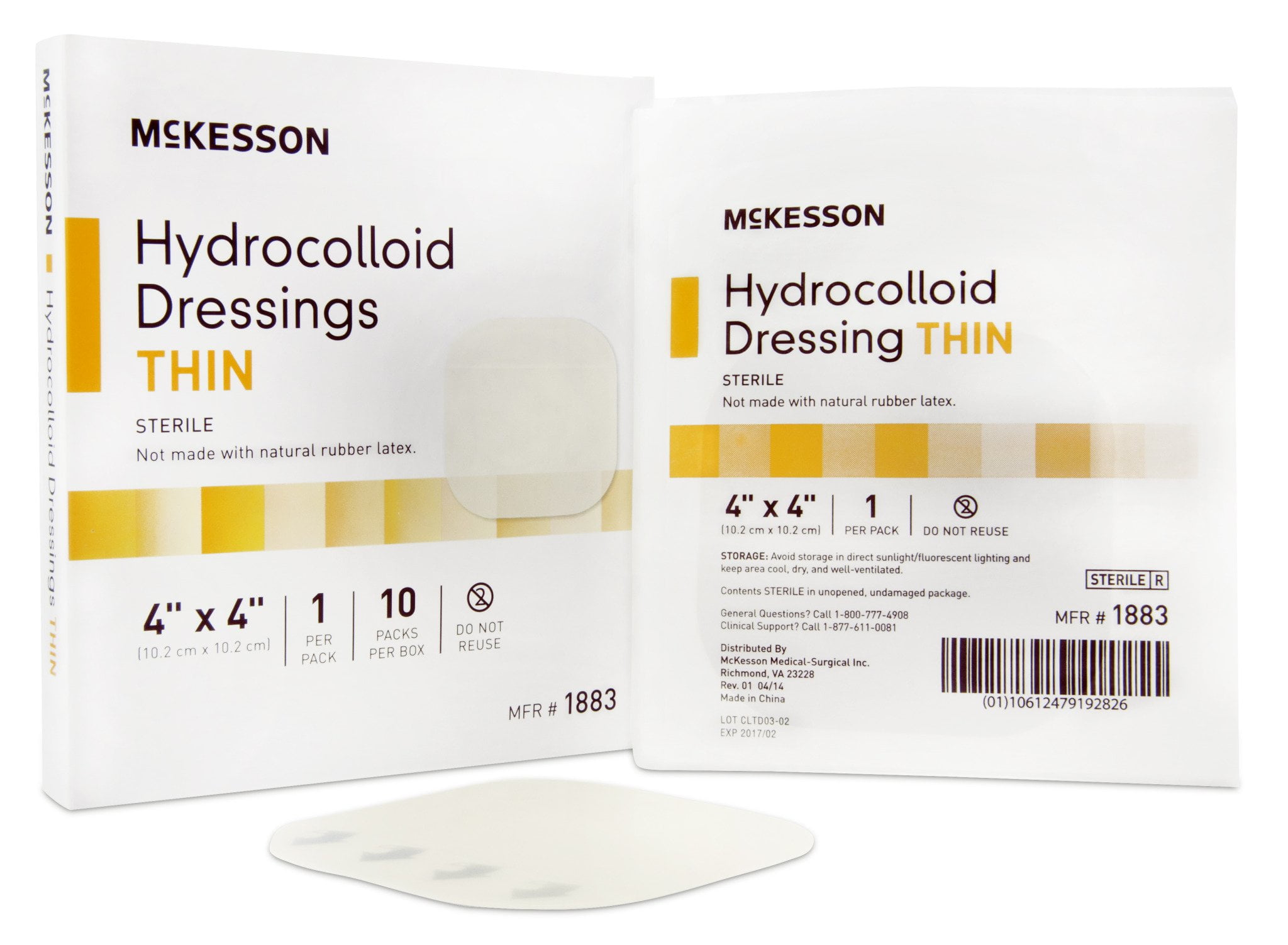 Hydrocolloid Dressing, McKesson, 4 X 4 Inch Square Sterile, 1883 EACH