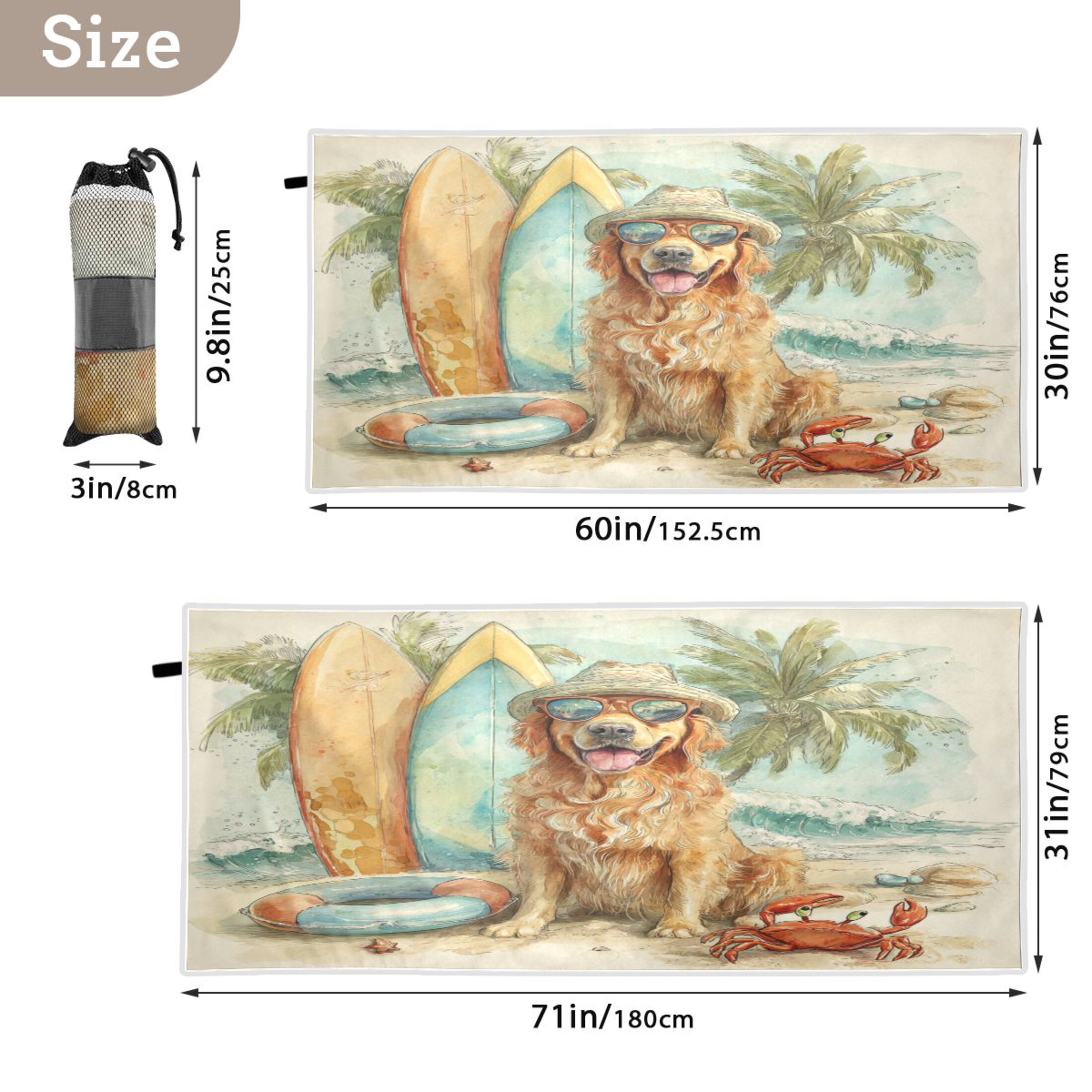 Qxltty Summer Golden Retriever Beach Towel Sand Free Bath Towel Absorbent Quick Dry Soft Lightweight Blanket for Travel Gym Camping 71x31in