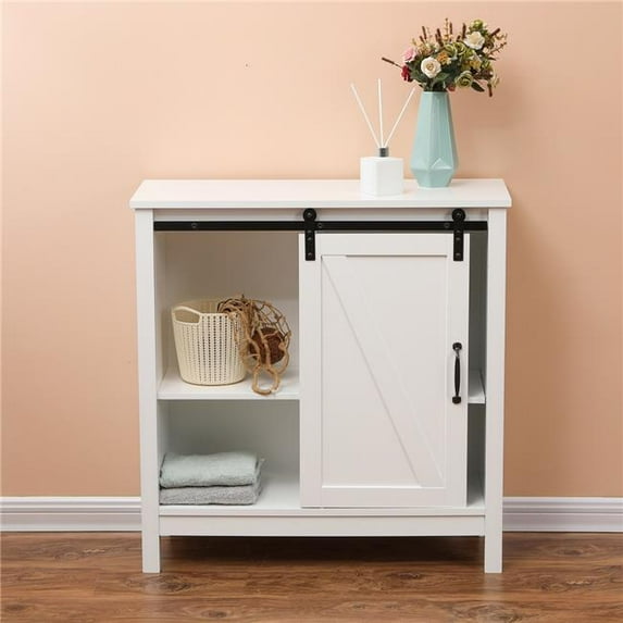 Luxen Home Farmhouse White MDF Bathroom Cabinet