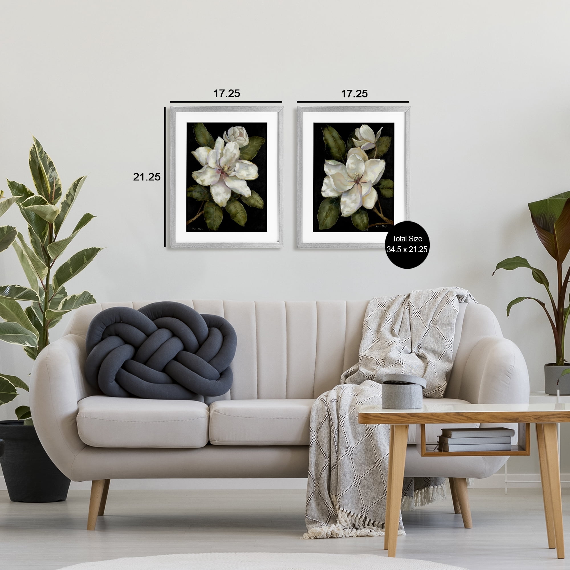 Stupell Industries Magnolia Buds & Blooms 2 Piece Gray Framed Print Under Glass Set, design by Nan