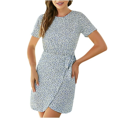 

Ziloco Short Sleeve Round-Neck Dress Corset Dress Women ’s Fashion Spring/Summer Chiffon Floral Short Sleeve Dress Bohemian Beach Dress Womens Summer Dresses Casual