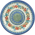 thumbnail image 2 of Polish Pottery 10¼-inch Lunch Plate (Red Cornflower And Blue Butterflies Theme) Signature UNIKAT Hand Painted in Poland + Certificate of Authenticity, 2 of 6