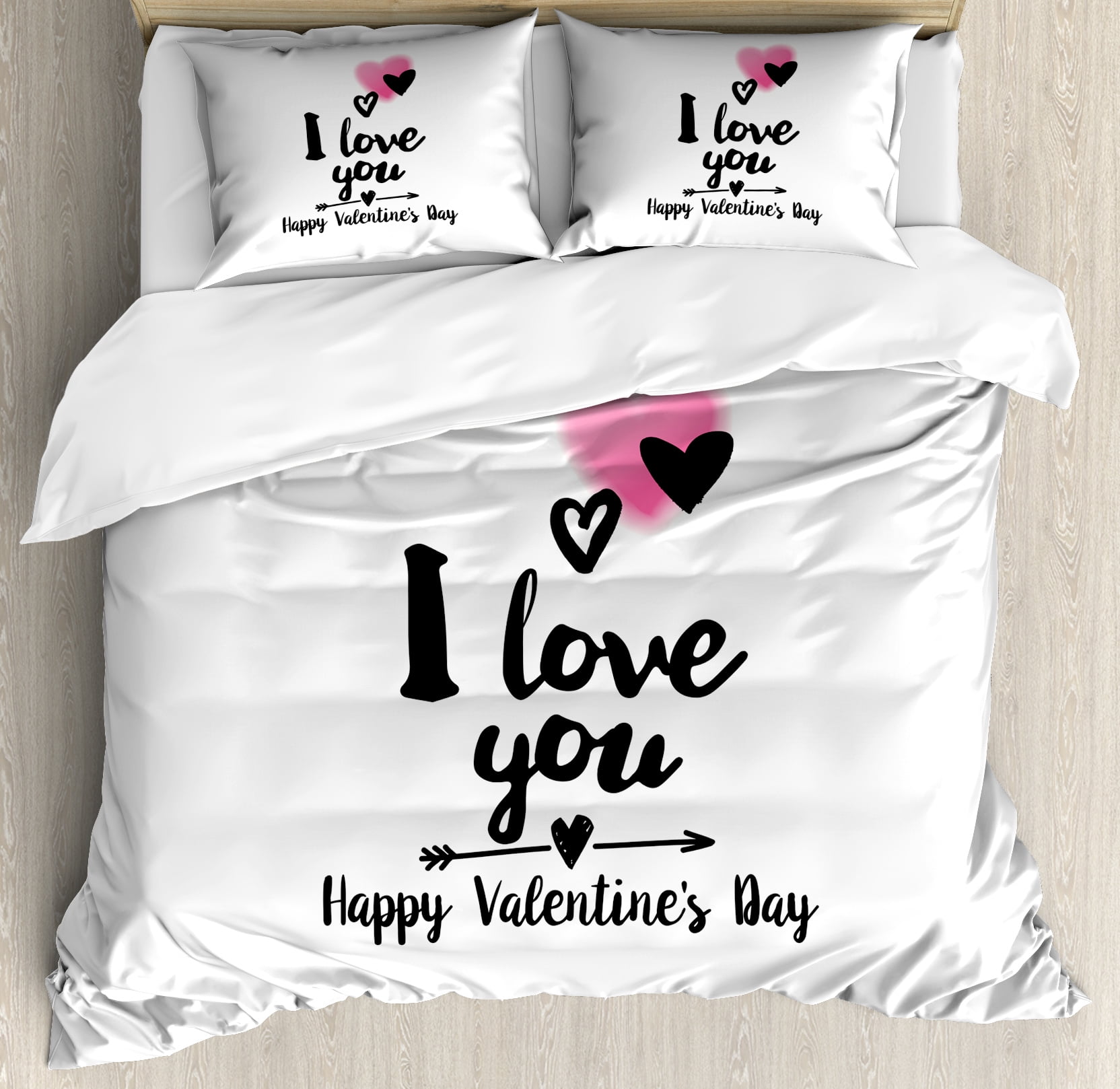 Romantic King Size Duvet Cover Set Happy Valentine S Day Themed Romantic King Size Duvet Cover Set Happy Valentine S Day Themed Composition With Love Phrase Arrow And Heart Decorative 3 Piece Bedding 2 Pillow