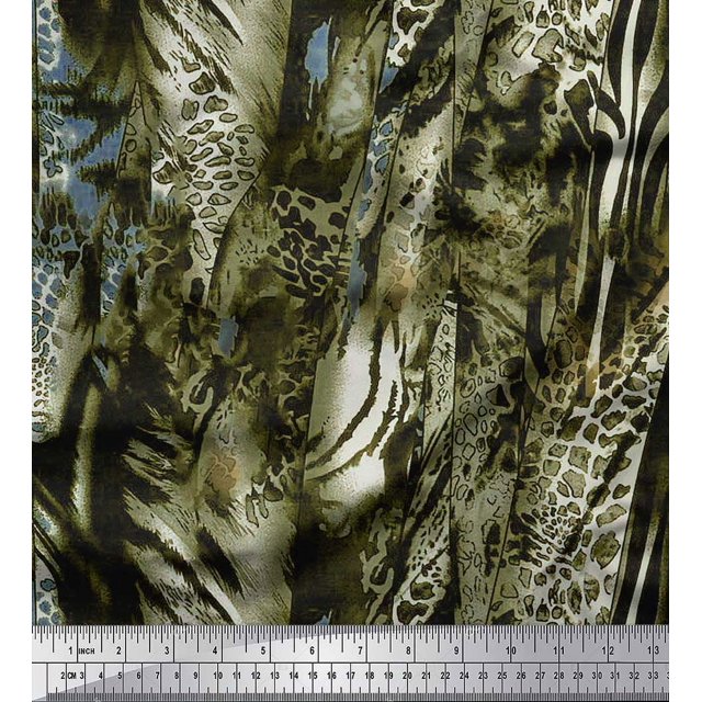 Soimoi Green polyester Crepe Fabric Leopard & Wild Animal Skin Fabric Prints by Yard 42 Inch Wide