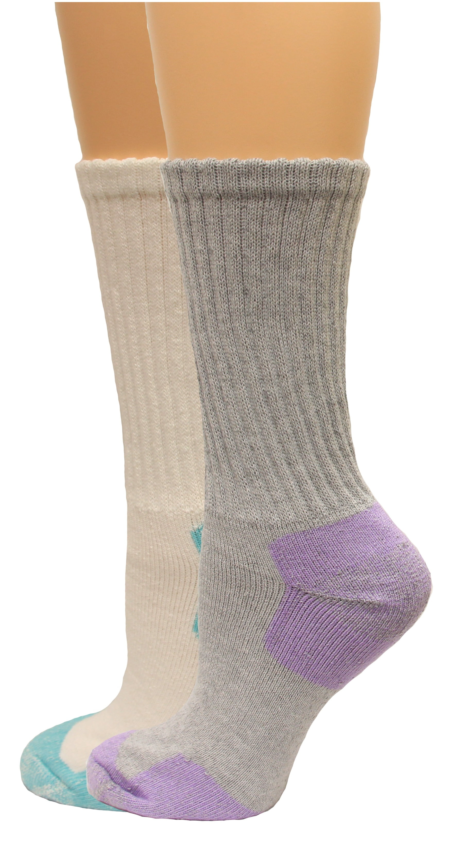 Carolina Ultimate Ladies Crew Work Socks 2 Pair, White/Mint/Grey/Lilac