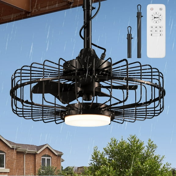 UrbanSync 20" Outdoor Ceiling Fan with Light with Remote, 6 Speeds & Timer, 3CCT Dimmable LED, IP65 Waterproof, for Kitchen, Bedroom, Outdoor, Square