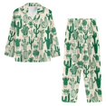 thumbnail image 3 of SCRAWLGOD Cactus Green Beige Men Pajamas Set Long Sleeve Pjs, 2 Piece Notch Collar Button Down Tops Soft Elastic Waistband Bottoms with Pockets, Comfortable Sleepwear, XXL, 3 of 6