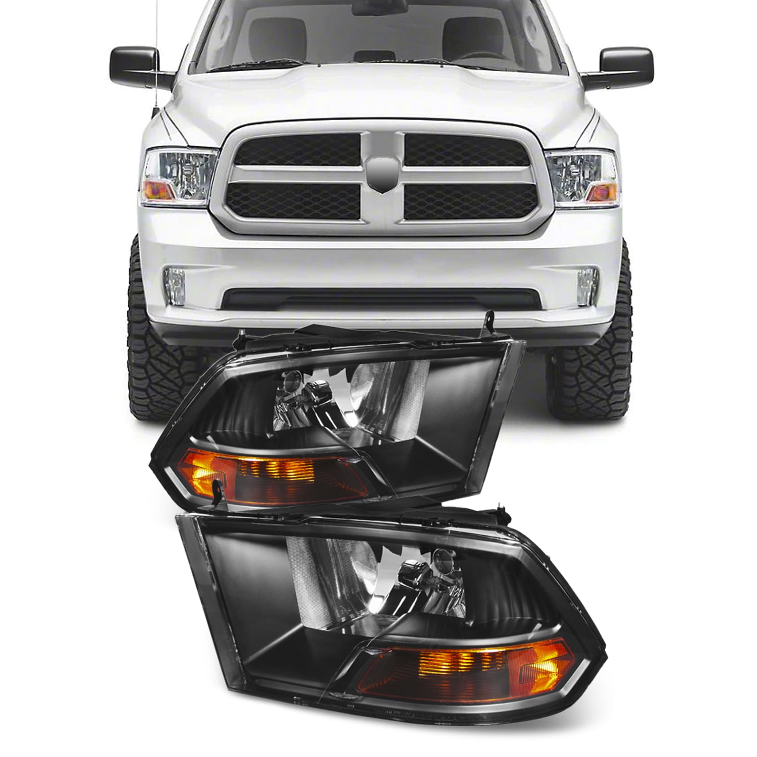 Driving And Passenger Side Headlights Fit for 2009-2018 Dodge Ram 1500 2500 3500 Pickup Headlamp Assembly Black