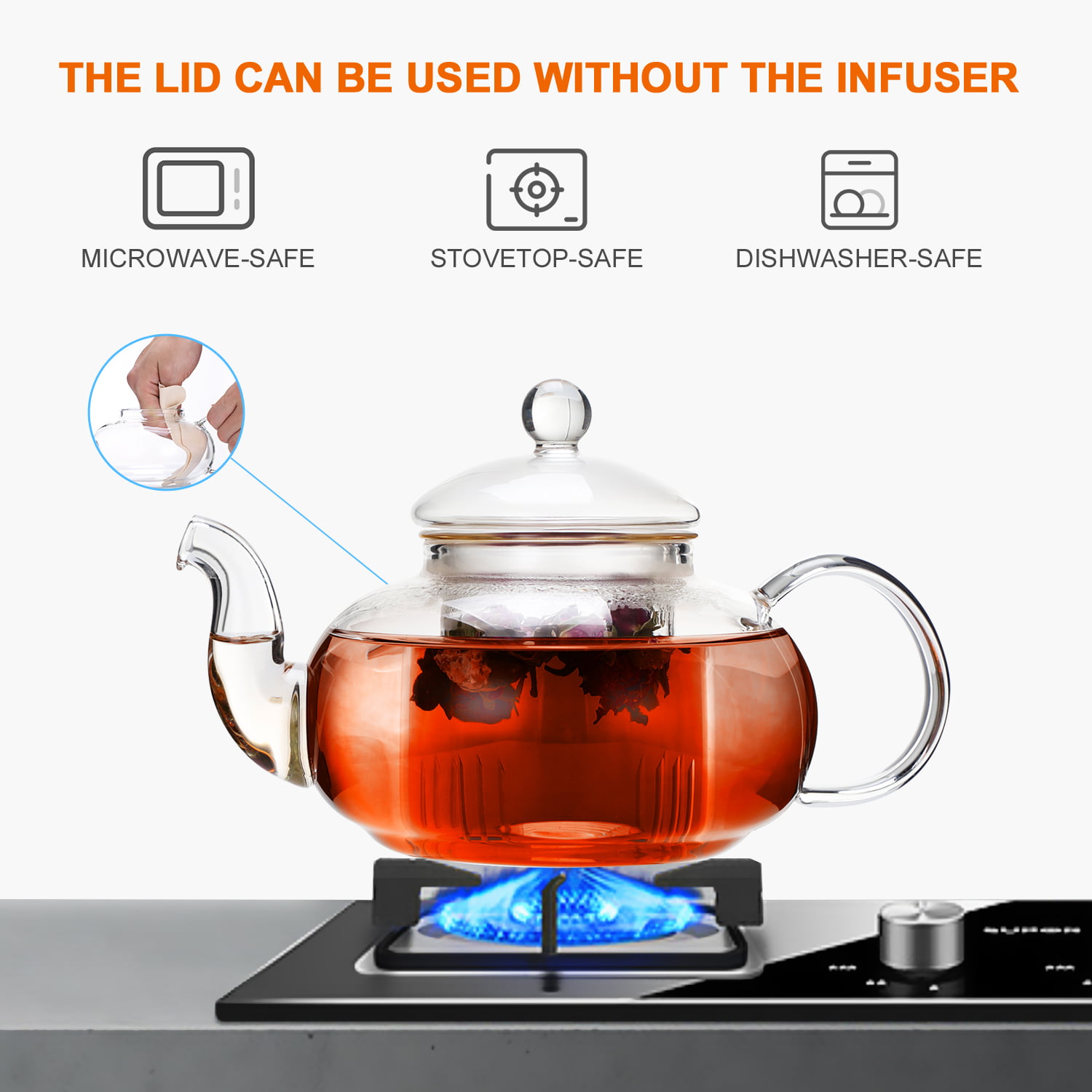 Glass Teapot Stovetop Safe Clear Tea Kettle Blooming and Loose  Leaf Tea Maker Tea Brewer for Home and Office Use Teapot (Size :  600ml/20oz): Teapots