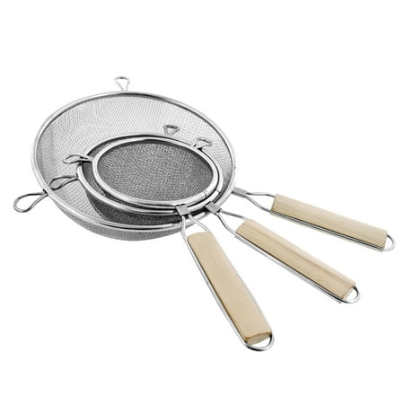 - U.S. Kitchen Supply Set of 3 Double Mesh Extra Fine Stainless Steel Strainers w/ Comfortable Wooden Handles, 4