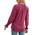 thumbnail image 6 of TEMOFON Fall Tops for Women V-neck Blouse Lightweight Pullover Sweatshirts Dressy Flowy Long Sleeve Shirts for Women Puff Long Sleeve Tops Casual T-Shirts Tunics Solid Color Winered Size S, 6 of 6