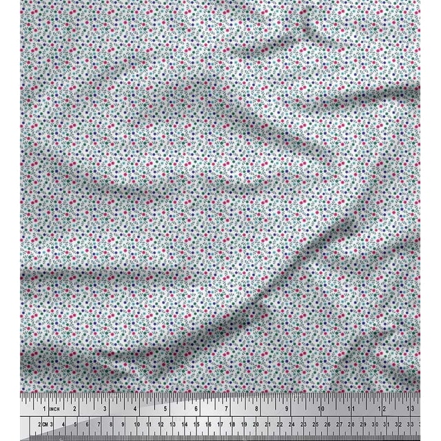 Soimoi Polyester Crepe Fabric Leaves & Floral Small Fabric Prints by Yard 52 Inch Wide