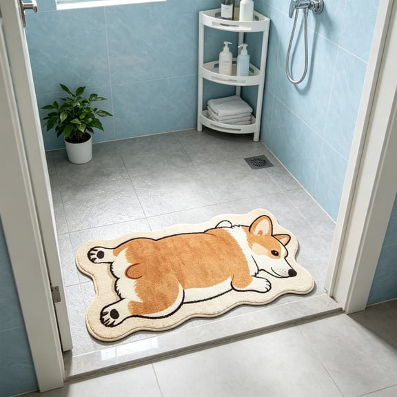 Dogs Shape Bath Plush Mat Rug, Polyester Non-Slip Quick Dry Absorbent Thin Bathroom Rugs Fit Under Door Bathroom Floor Mats-Shower Rug for in Front of Bathtub, Sink, Shower Room