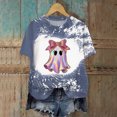 thumbnail image 2 of TOWED22 Womens Halloween Bow Graphic Oversized Shirts Spooky Season Tee Short Sleeve Bleached Tops(Blue,L), 2 of 7