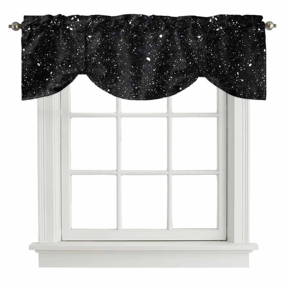 Black Star Sky Tie Up Valance Curtains for Windows, Kitchen Curtains Window Treatments, Modern Country Simple Abstract Pattern Short Window Shades Valances for Bedroom Bathroom Cafe 42"x12"