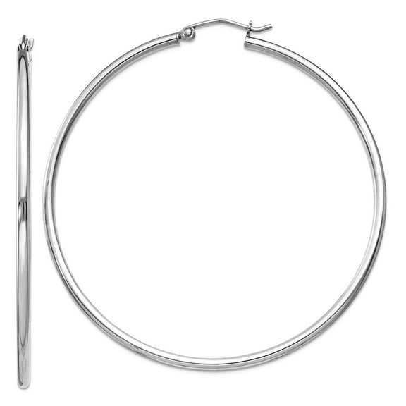 925 Sterling Silver Polished Hinged post 2mm Round Hoop Earrings 57x55mm Wide 2mm Thick Hoop Earring for Women