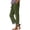Army Green, variant on Women's Cotton Linen Ankle Pants, Plaid Patchwork Hem and Elastic Waist Straight Leg Trousers with Pockets, 9/10 Length Casual Pants for Summer and Vacation-Dark Blue