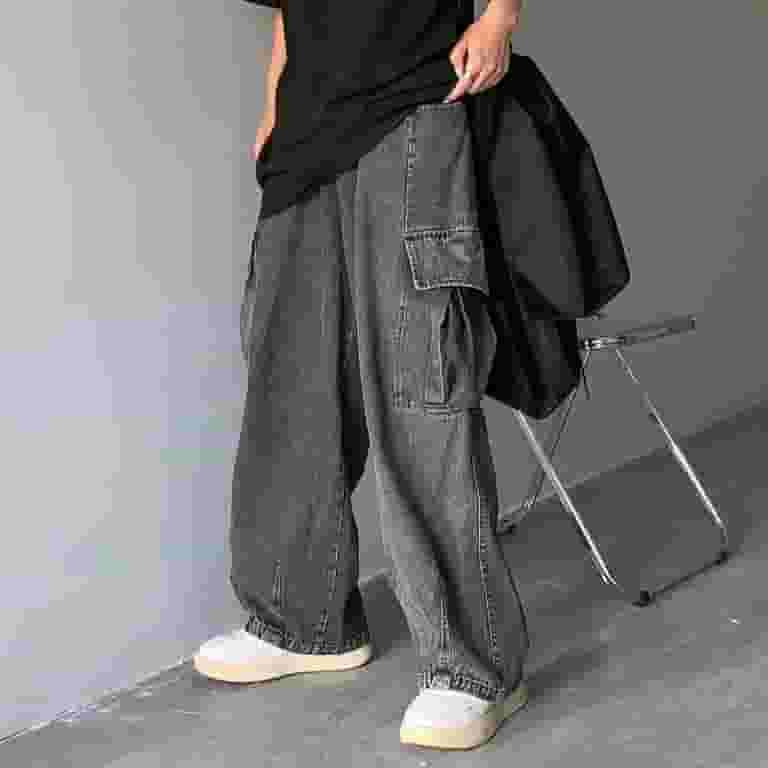 特価ブランド Men's Loose Fit Denim Pants Relaxed-Fit Wide Leg Jeans Clothing