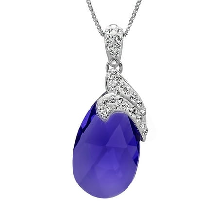 Sterling Silver Purple Briolette Crystal Tear Drop Pendant-Necklace with SWAROVSKI CRYSTALS