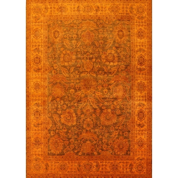 Ahgly Company Machine Washable Indoor Rectangle Industrial Modern Neon Orange Area Rugs, 4' x 6'