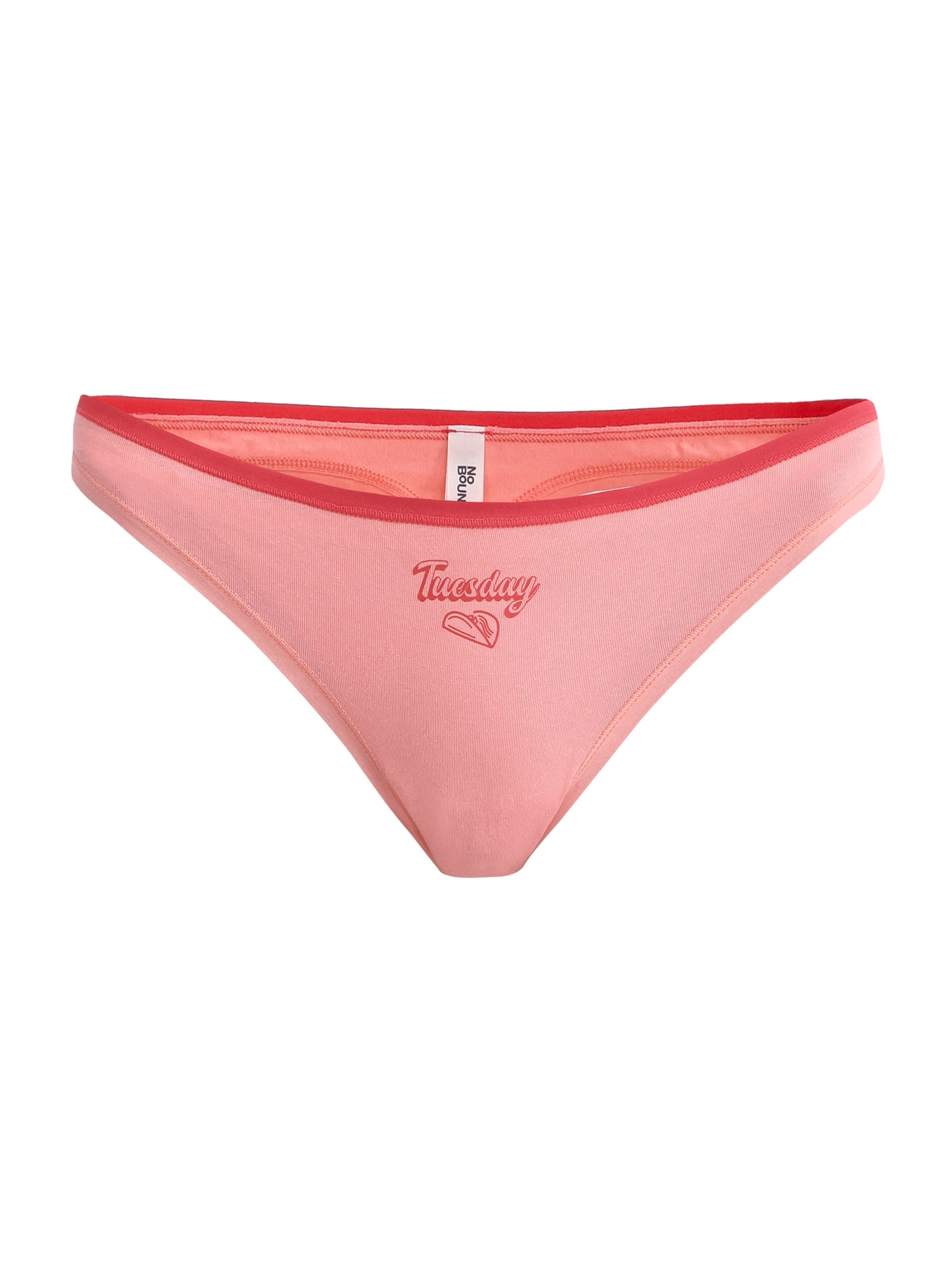 No Boundaries Cotton Thong Panties, Days of the Week - 7 Pack, Women’s and Women’s Plus, Sizes XS-XXXL