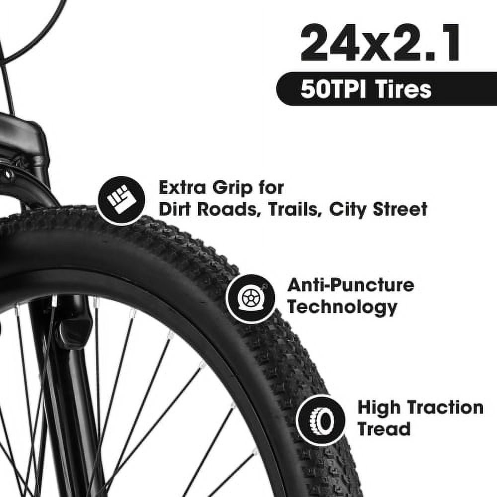 Harmie Mountain Bike [Ergonomic yet Durable Steel Frame] [Powerful Dual Disc Brake] Adult Riders Mountain Bicycle White Front Suspension 24 Inch Disc Brakes Steel Frame 21 Speed