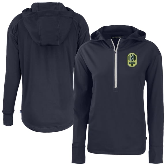 Women's-Cutter & Buck  Navy Nashville SC Daybreak Eco Recycled Half-Zip Hoodie