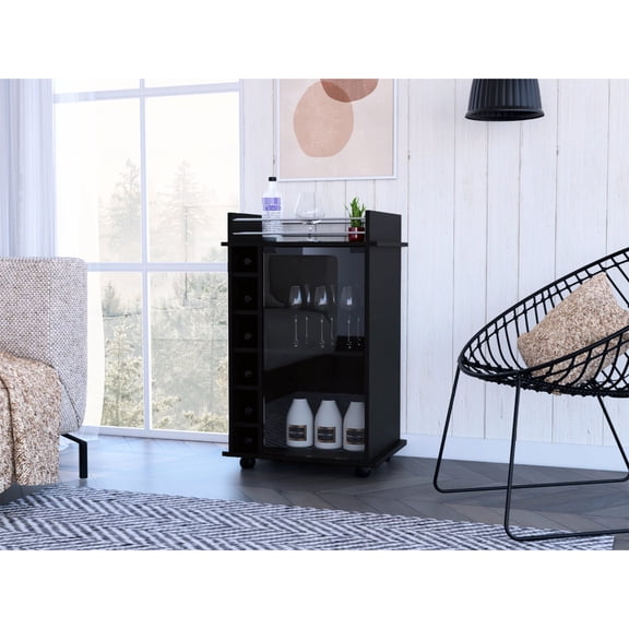 Lockable Wheels, Two Shelves - Mobile Bar Cart for Easy Movement