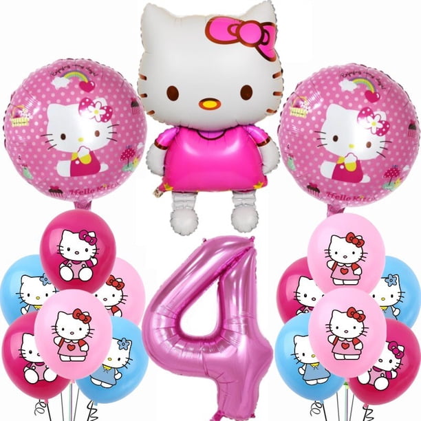 Decoraciones de fiesta de cumpleaños con temática de Hello Kitty, juego de vajilla con globos, plato de papel, taza, servilleta, juguete de regalo para niños y niñas