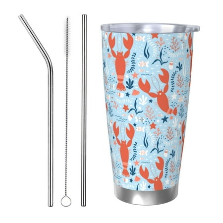 

Qekee Lobsters Print 20OZ Car Cup Stainless Steel Vacuum Insulated Tumbler Tumbler Cup With Lid And Straw Travel Coffee Mug-Straw Three-piece Set