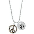 thumbnail image 1 of Delight Jewelry Silvertone Large Brown Cheetah Print Peace Sign Silvertone Script Initial Disc - D - Charm Necklace, 20"+3", 1 of 4