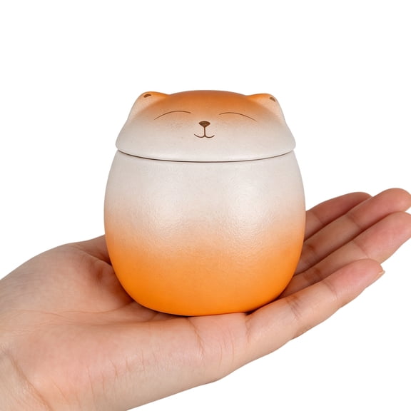 XIUDA Smiley Cat Shaped Pet Cremation Urn for Ashes  with Ceramic Head Lid- 3.2x2.9 inch Small Memorial Urn for Cats Dogs