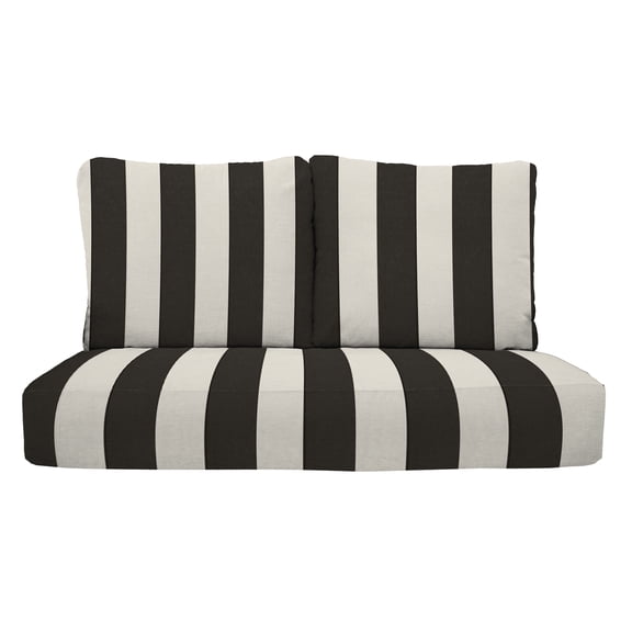 RSH Décor Indoor Outdoor Deep Seating Loveseat Cushion Set, 1- 46” x 26” x 5” Seat and 2- 25” x 21” Backs, Black & White Stripe
