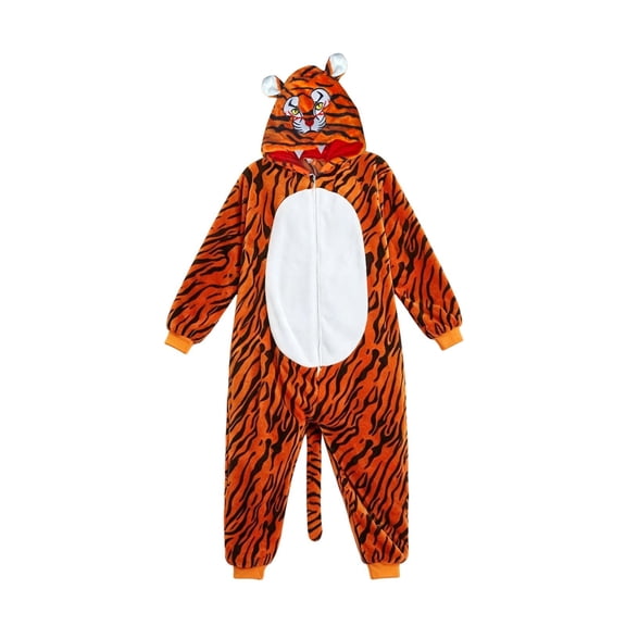 GiLiling Kids Boys and Girls Animal Tiger Jumpsuit Dress-Up Outfit with Tail for Halloween Costumes Easter (Brown, 3-4 Years)