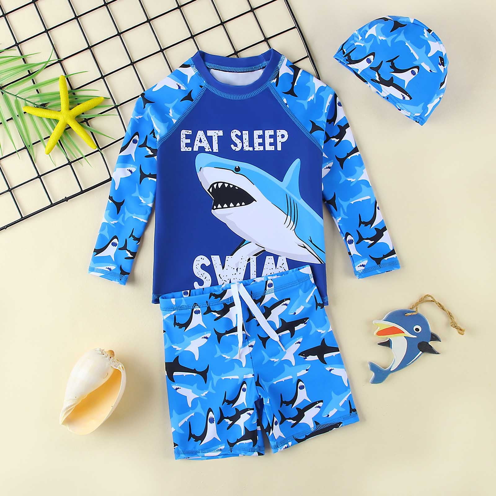 Shadoumai Kid Swimsuits with Shorts Cartoon Print Swimwear Boys 2 Piece Swimsuit Vacation Kid Bathing Suit