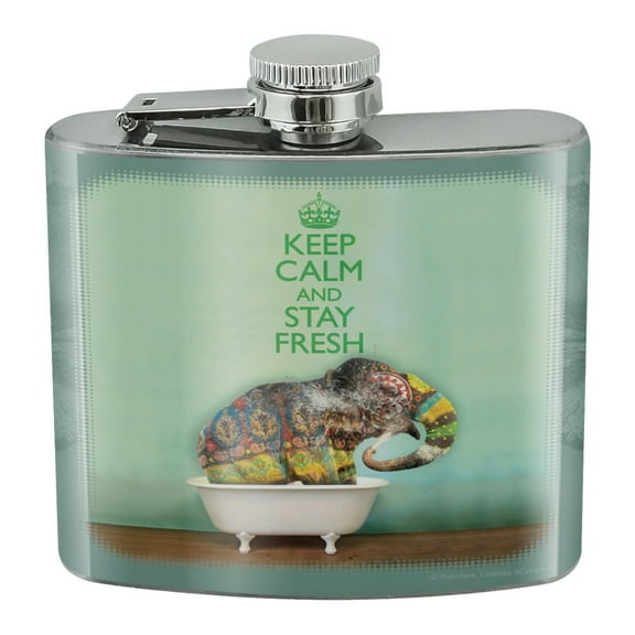 Elephant Keep Calm and Stay Fresh Bathtub Stainless Steel 5oz Hip Drink Kidney Flask