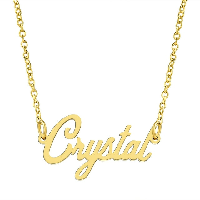 KISPER Collier Pendentif Prénom Personnalisé en Acier Inoxydable Plaqué Or 18K, Cristal