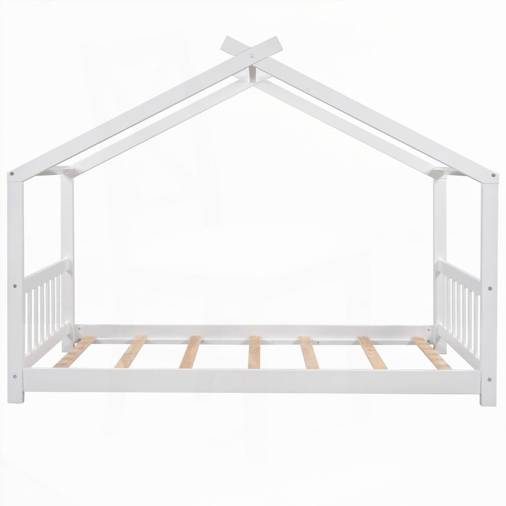 White Twin Size House Platform Bed - Easy Assembly & Durable Pine Wood