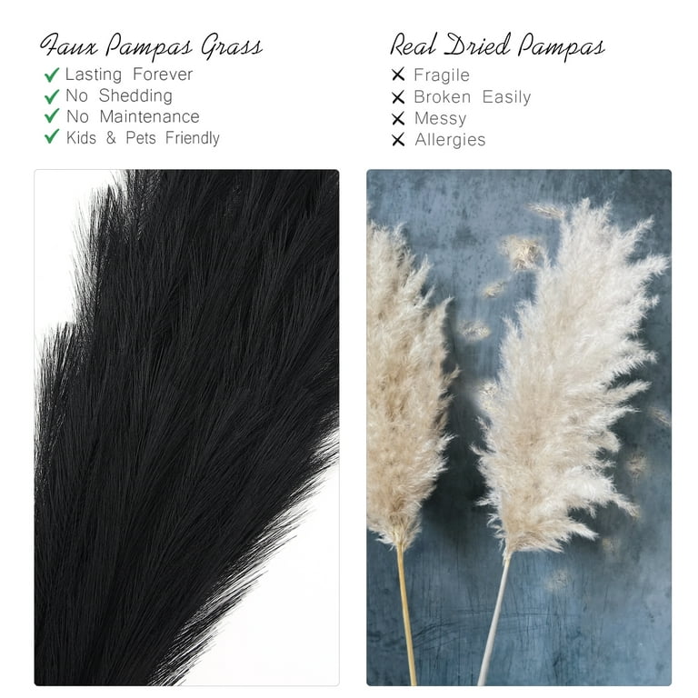 KTENME 4 Stems Faux Pampas Grass 44 Inch Tall Large Fluffy Artificial  Pompous Grass Branches Fake Plants Decor Floor Vase Filler for Home Office  Wedding Boho Decor (Black) 